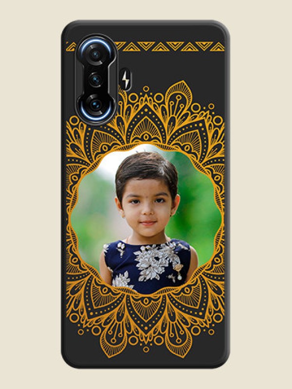 Custom Round Image with Floral Design on Photo on Space Black Soft Matte Mobile Cover - POco F3 GT