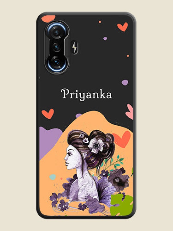 Custom Namecase For Her With Fancy Lady Image On Space Black Personalized Soft Matte Phone Covers -Poco F3 Gt