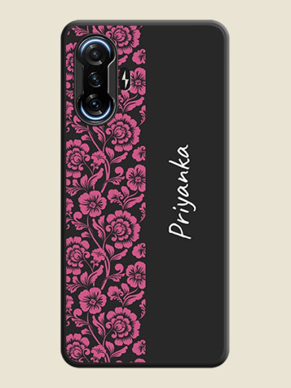 Custom Pink Floral Pattern Design With Custom Text On Space Black Personalized Soft Matte Phone Covers -Poco F3 Gt