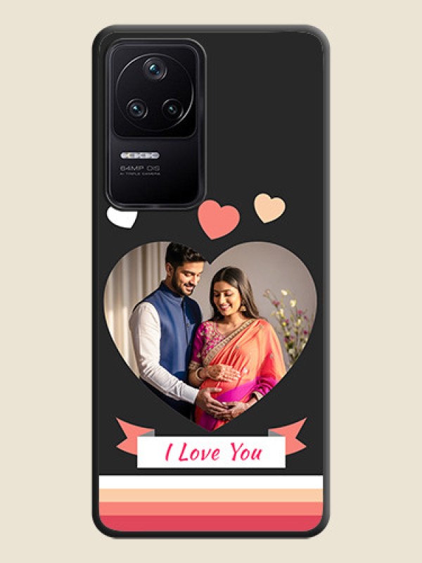 Custom Love Shaped Photo with Colorful Stripes on Personalised Space Black Soft Matte Cases - Poco F4 5G