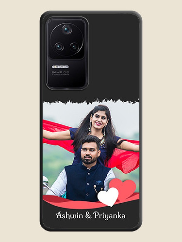 Custom Pin Color Love Shaped Ribbon Design with Text on Space Black Custom Soft Matte Phone Back Cover - Poco F4 5G