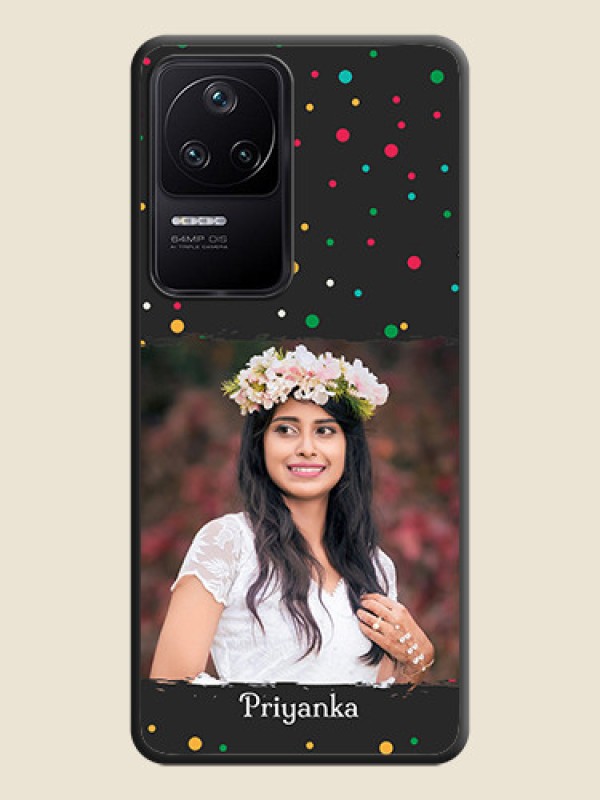 Custom Multicolor Dotted Pattern with Text on Space Black Custom Soft Matte Phone Back Cover - Poco F4 5G