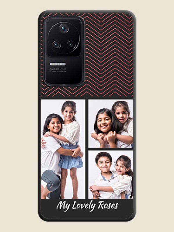 Custom Wave Pattern with 3 Image Holder on Space Black Custom Soft Matte Back Cover - Poco F4 5G