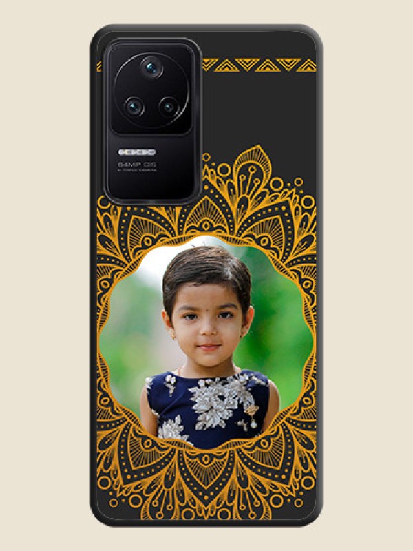 Custom Round Image with Floral Design on Photo on Space Black Soft Matte Mobile Cover - Poco F4 5G