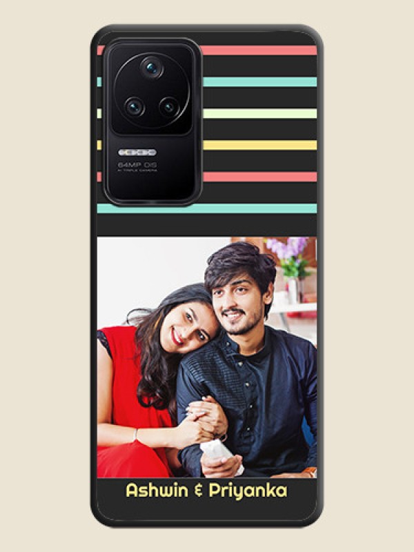Custom Color Stripes with Photo and Text on Photo on Space Black Soft Matte Mobile Case - Poco F4 5G