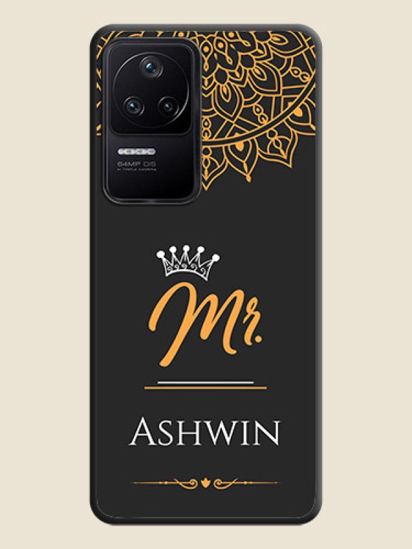 Custom Mr Name with Floral Design  on Personalised Space Black Soft Matte Cases - Poco F4 5G