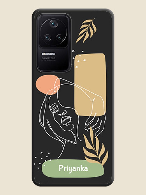 Custom Custom Text With Line Art Of Women & Leaves Design On Space Black Personalized Soft Matte Phone Covers -Poco F4 5G