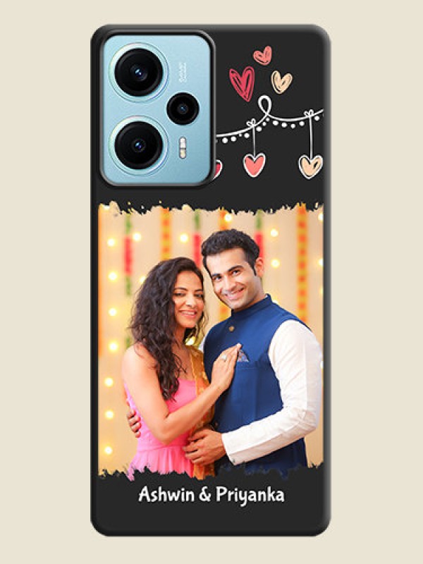 Custom Pink Love Hangings with Name On Space Black Custom Soft Matte Mobile Back Cover - Poco F5