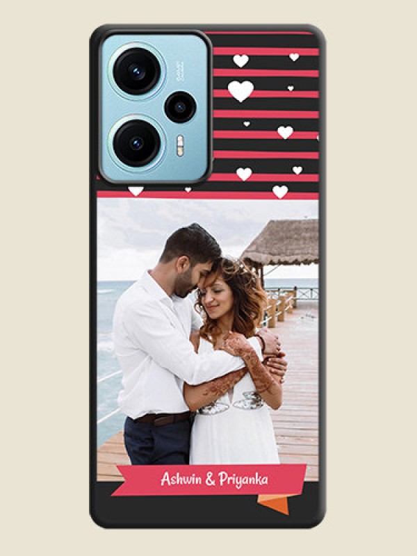 Custom White Color Love Symbols with Pink Lines Pattern On Space Black Custom Soft Matte Mobile Back Cover - Poco F5