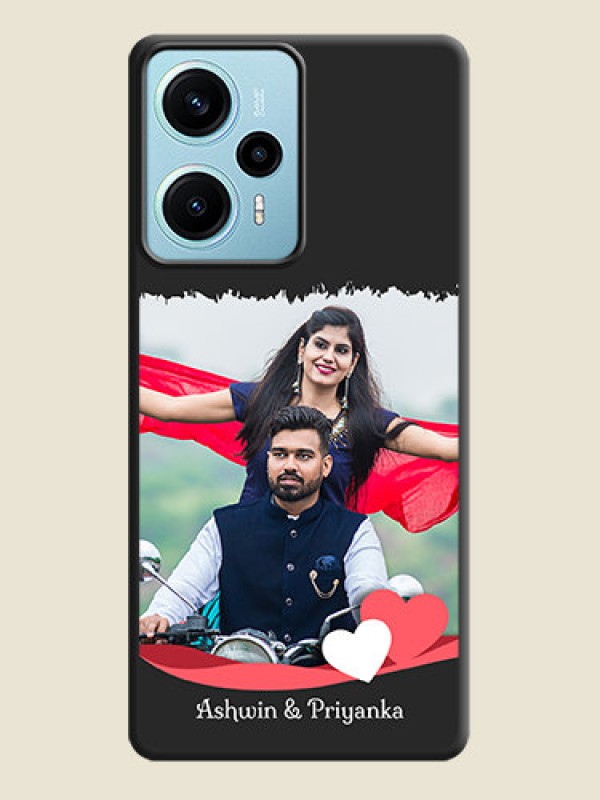 Custom Pin Color Love Shaped Ribbon Design with Text On Space Black Custom Soft Matte Mobile Back Cover - Poco F5