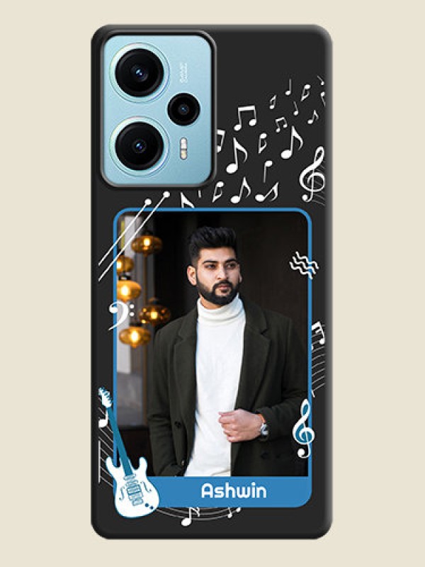 Custom Musical Theme Design with Text on Photo On Space Black Custom Soft Matte Mobile Back Cover - Poco F5
