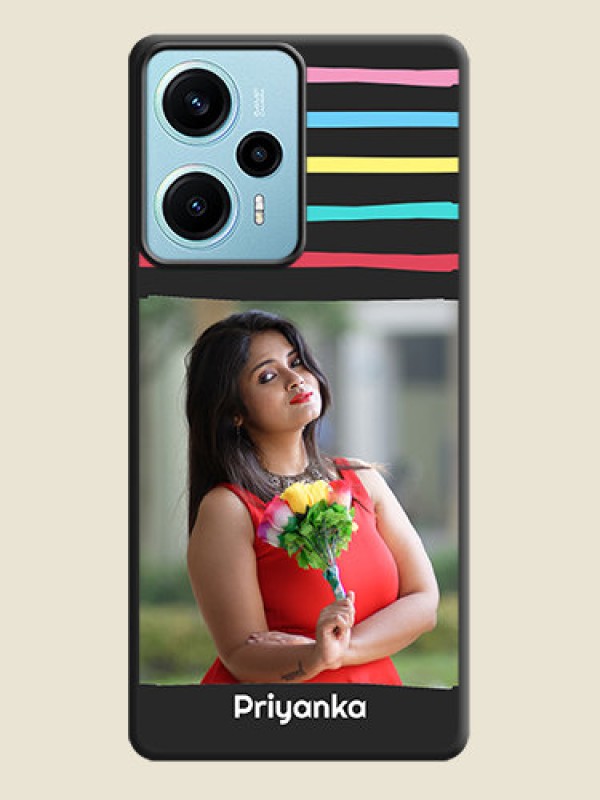 Custom Multicolor Lines with Image On Space Black Custom Soft Matte Mobile Back Cover - Poco F5
