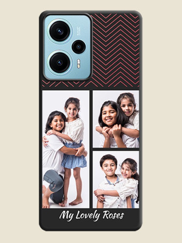 Custom Wave Pattern with 3 Image Holder On Space Black Custom Soft Matte Mobile Back Cover - Poco F5