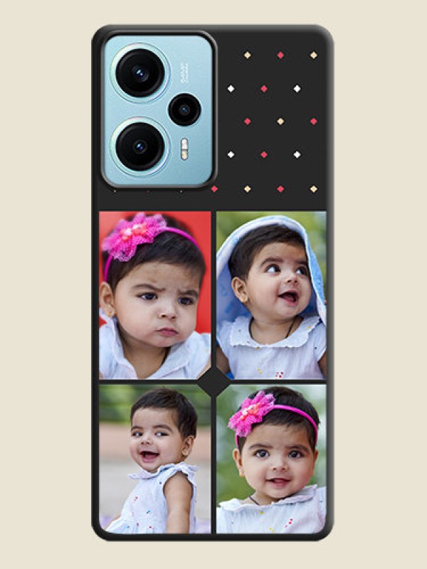 Custom Multicolor Dotted Pattern with 4 Image Holder On Space Black Custom Soft Matte Mobile Back Cover - Poco F5