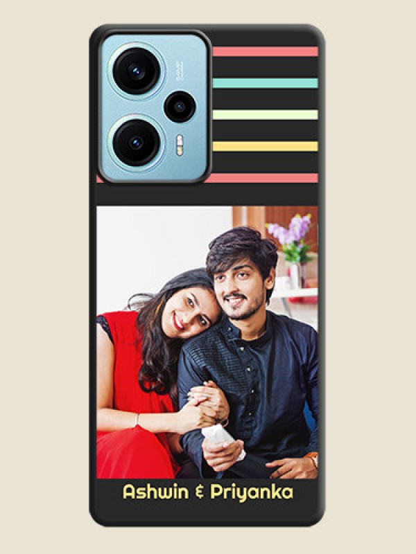 Custom Color Stripes with Photo and Text on Photo  On Space Black Custom Soft Matte Mobile Back Cover - Poco F5