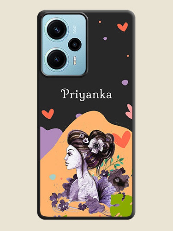 Custom Namecase For Her With Fancy Lady Image On Space Black Custom Soft Matte Mobile Back Cover - Poco F5