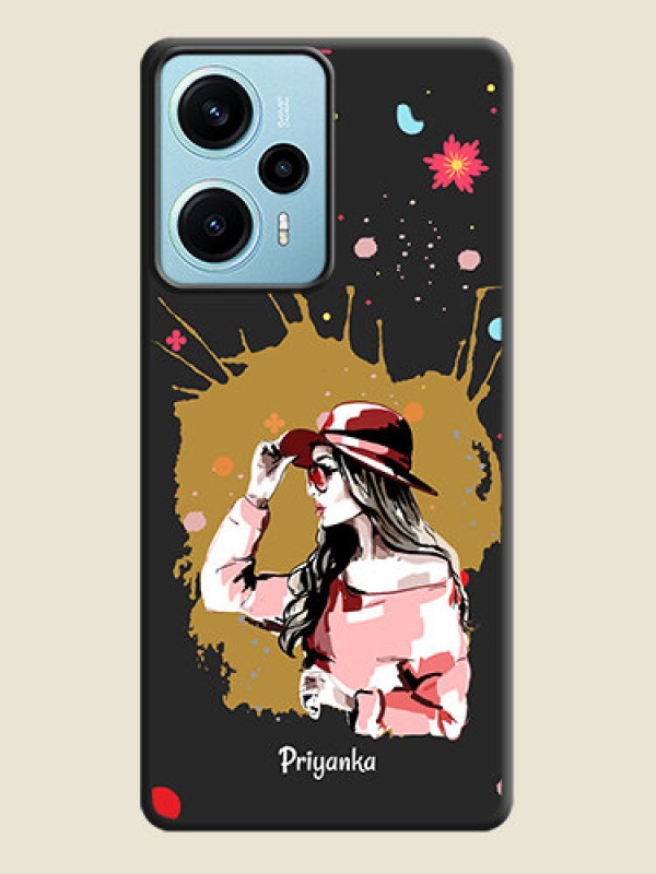 Custom Mordern Lady With Color Splash Background With Custom Text On Space Black Custom Soft Matte Mobile Back Cover - Poco F5