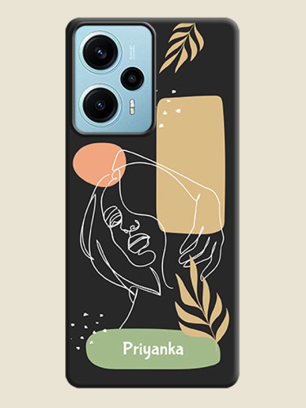 Custom Custom Text With Line Art Of Women & Leaves Design On Space Black Custom Soft Matte Mobile Back Cover - Poco F5