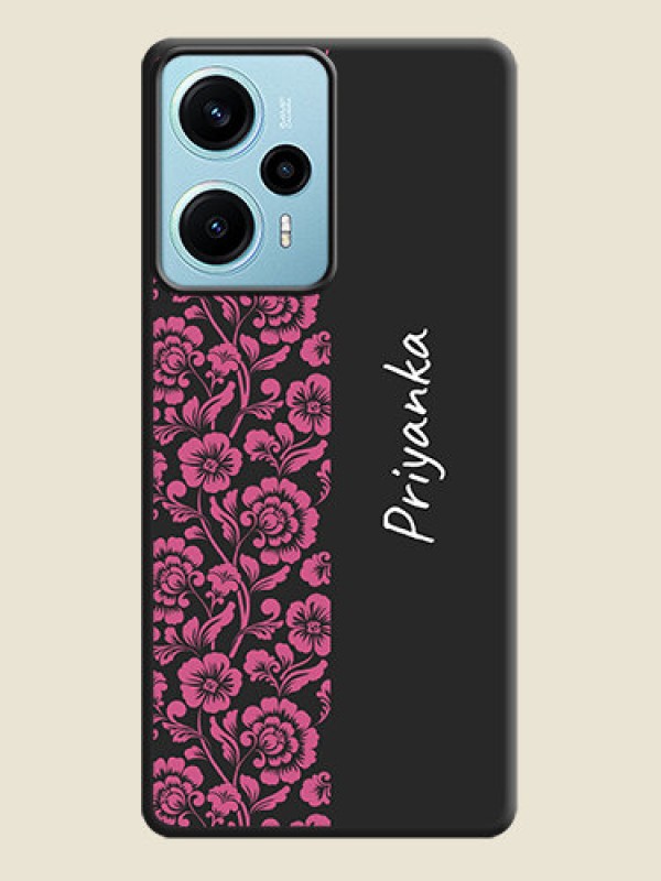 Custom Pink Floral Pattern Design With Custom Text On Space Black Custom Soft Matte Mobile Back Cover - Poco F5