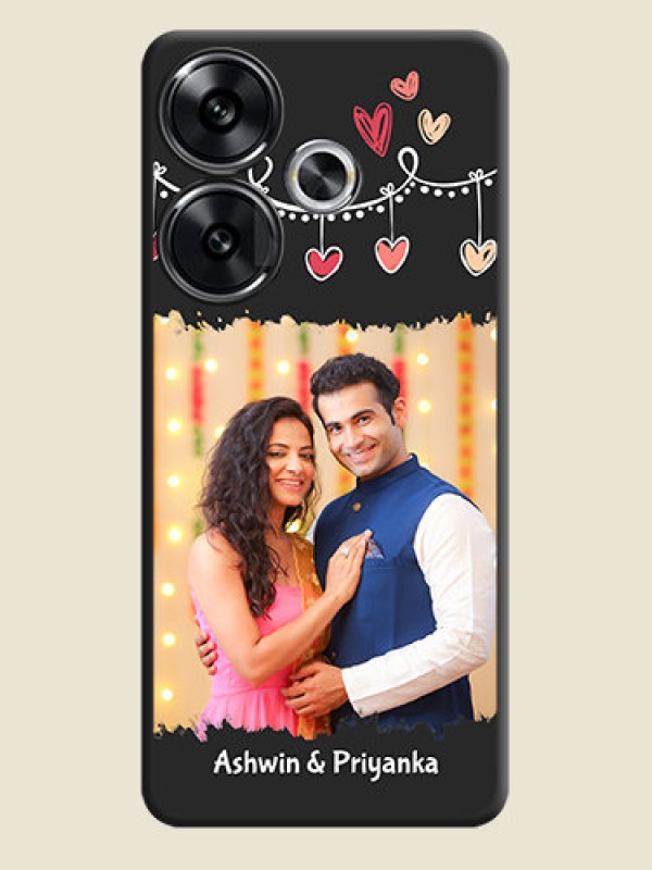 Custom Pink Love Hangings with Name On Space Black Custom Soft Matte Mobile Back Cover - Poco F6 5G