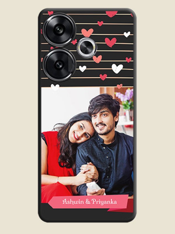 Custom Love Pattern with Name on Pink Ribbon on Photo On Space Black Custom Soft Matte Mobile Back Cover - Poco F6 5G