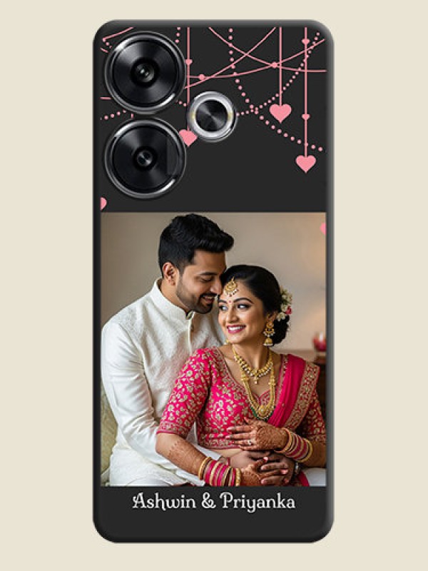 Custom Pink Love Hangings with Text On Space Black Custom Soft Matte Mobile Back Cover - Poco F6 5G