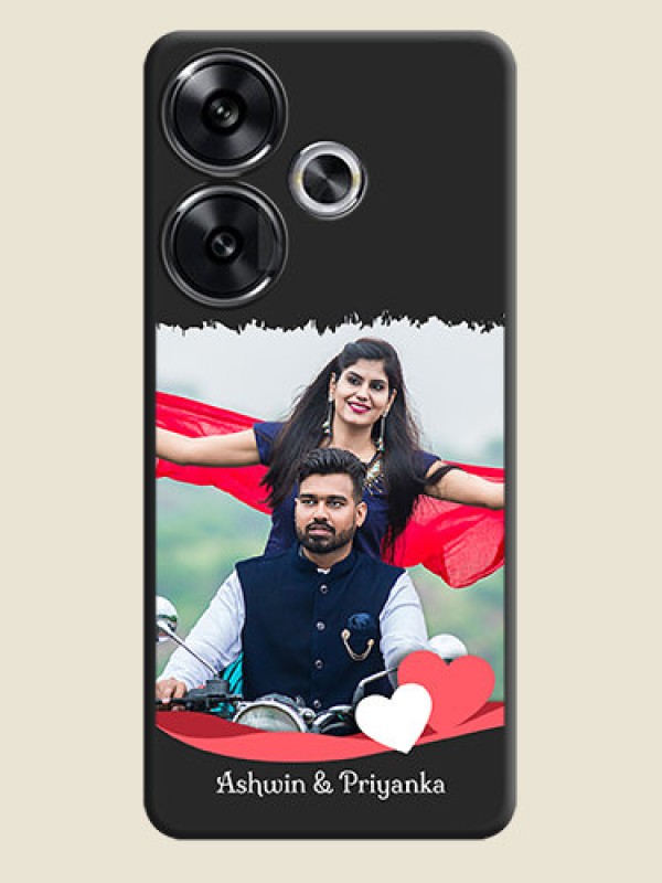 Custom Pin Color Love Shaped Ribbon Design with Text On Space Black Custom Soft Matte Mobile Back Cover - Poco F6 5G