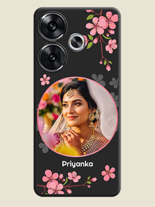 Custom Round Image with Pink Color Floral Design on Photo On Space Black Custom Soft Matte Mobile Back Cover - Poco F6 5G