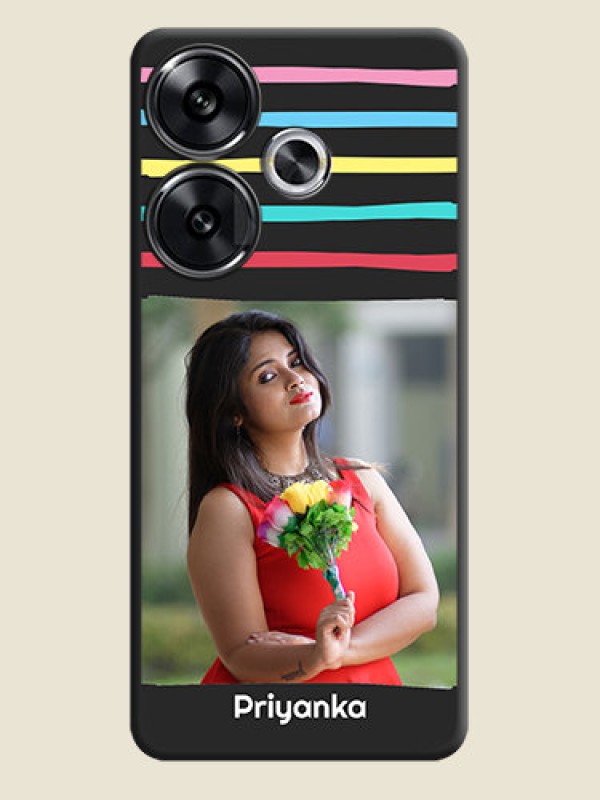 Custom Multicolor Lines with Image On Space Black Custom Soft Matte Mobile Back Cover - Poco F6 5G