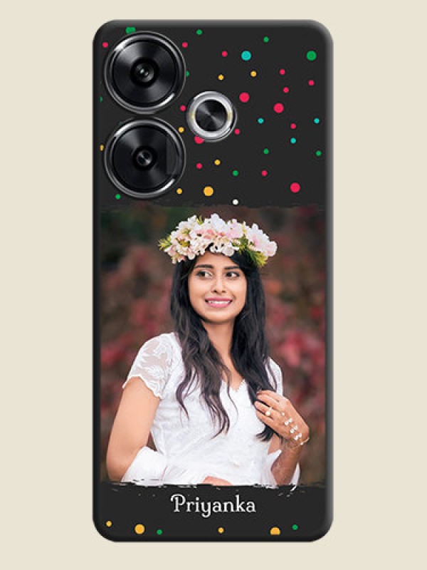 Custom Multicolor Dotted Pattern with Text On Space Black Custom Soft Matte Mobile Back Cover - Poco F6 5G