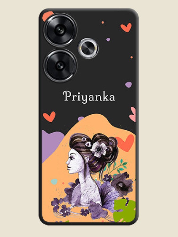 Custom Namecase For Her With Fancy Lady Image On Space Black Custom Soft Matte Mobile Back Cover - Poco F6 5G
