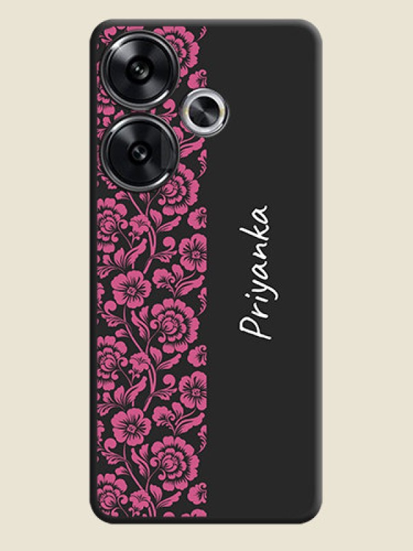 Custom Pink Floral Pattern Design With Custom Text On Space Black Custom Soft Matte Mobile Back Cover - Poco F6 5G