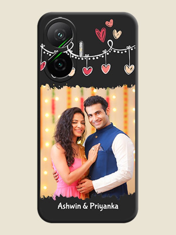 Custom Pink Love Hangings with Name On Space Black Custom Soft Matte Mobile Back Cover - Poco F7 5G