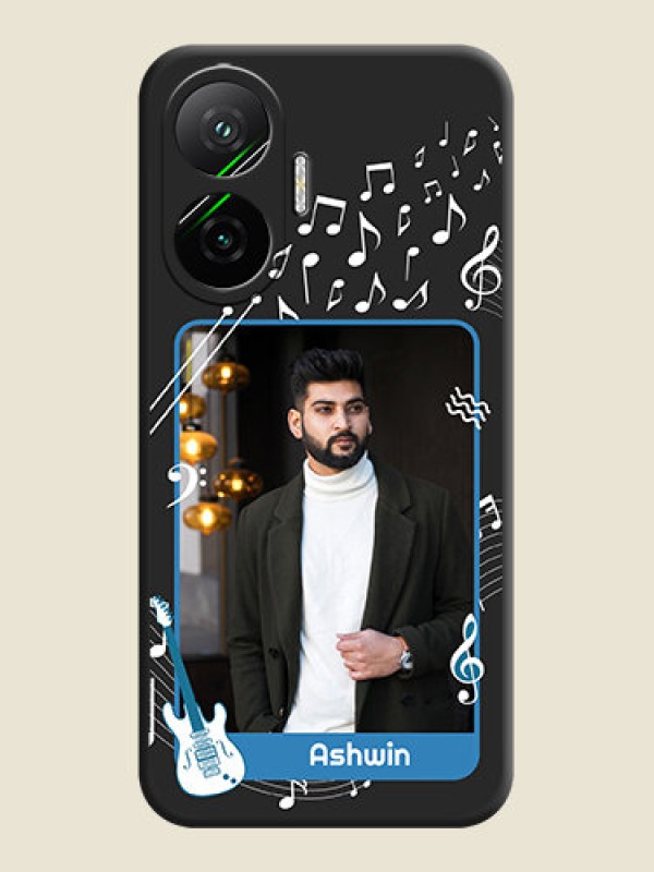 Custom Musical Theme Design with Text on Photo On Space Black Custom Soft Matte Mobile Back Cover - Poco F7 5G