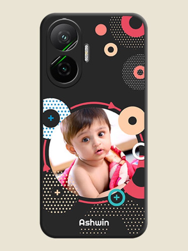 Custom Multicoloured Round Image On Space Black Custom Soft Matte Mobile Back Cover - Poco F7 5G