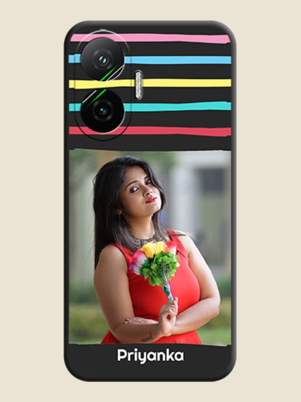 Custom Multicolor Lines with Image On Space Black Custom Soft Matte Mobile Back Cover - Poco F7 5G