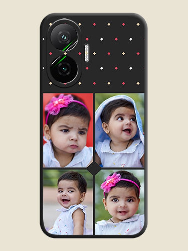Custom Multicolor Dotted Pattern with 4 Image Holder On Space Black Custom Soft Matte Mobile Back Cover - Poco F7 5G