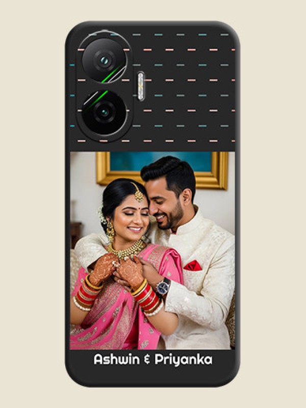 Custom Line Pattern Design with Text On Space Black Custom Soft Matte Mobile Back Cover - Poco F7 5G