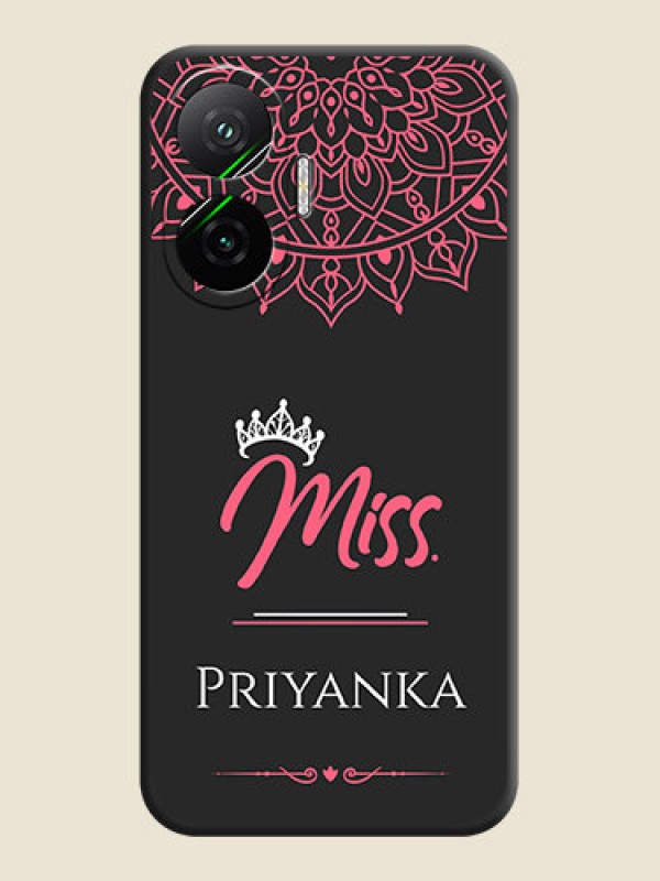 Custom Mrs Name with Floral Design On Space Black Custom Soft Matte Mobile Back Cover - Poco F7 5G