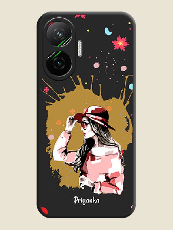 Custom Mordern Lady With Color Splash Background With Custom Text On Space Black Custom Soft Matte Mobile Back Cover - Poco F7 5G