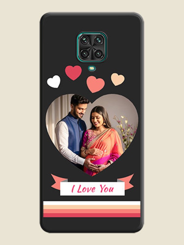 Custom Love Shaped Photo with Colorful Stripes on Personalised Space Black Soft Matte Cases - Poco M2 Pro