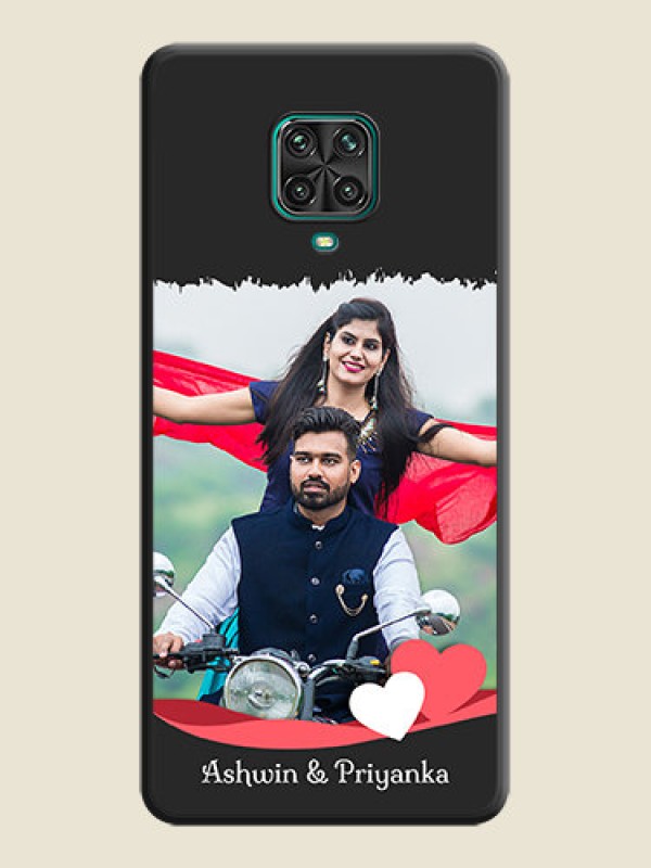 Custom Pin Color Love Shaped Ribbon Design with Text on Space Black Custom Soft Matte Phone Back Cover - Poco M2 Pro