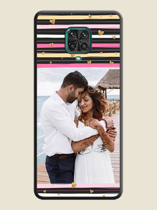 Custom Multicolor Lines and Golden Love Symbols Design on Photo on Space Black Soft Matte Mobile Cover - Poco M2 Pro