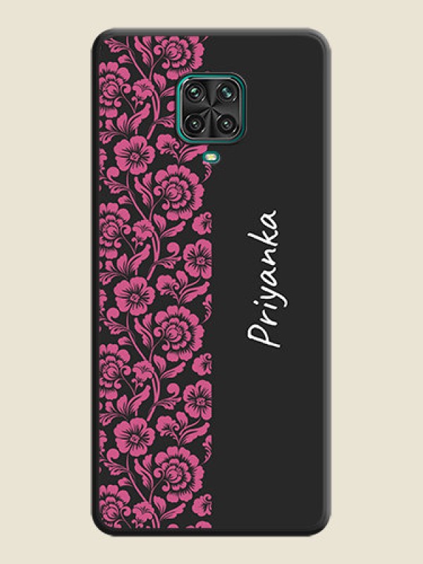 Custom Pink Floral Pattern Design With Custom Text On Space Black Personalized Soft Matte Phone Covers -Poco M2 Pro
