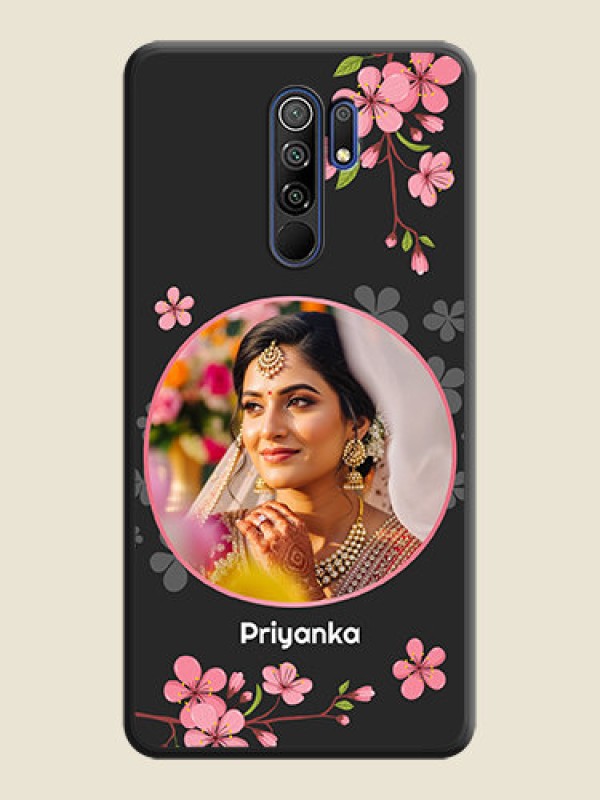 Custom Round Image with Pink Color Floral Design on Photo on Space Black Soft Matte Back Cover - Poco M2 Reloaded