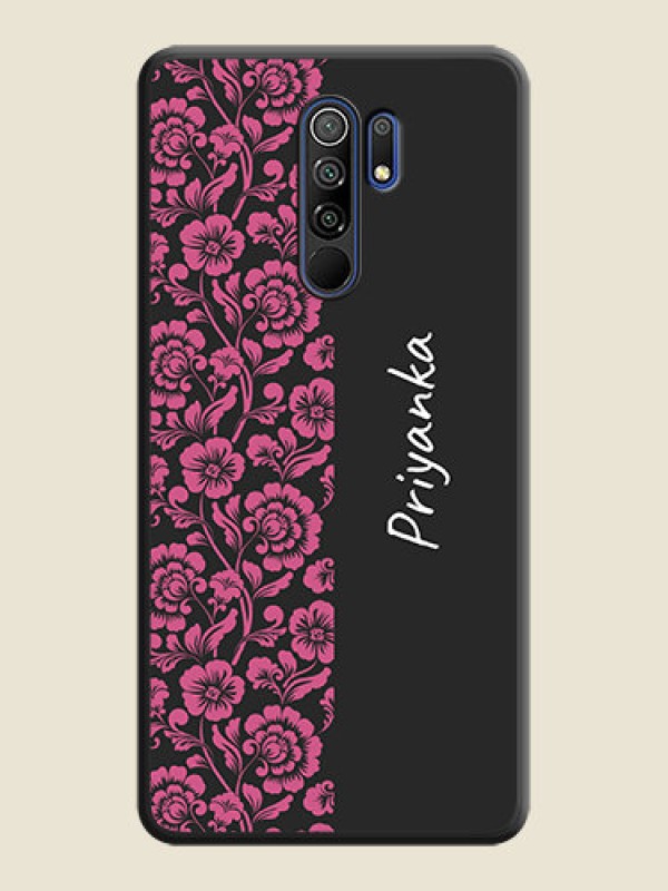 Custom Pink Floral Pattern Design With Custom Text On Space Black Personalized Soft Matte Phone Covers -Poco M2 Reloaded