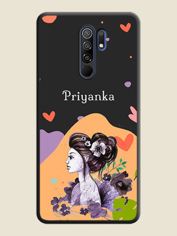 Custom Namecase For Her With Fancy Lady Image On Space Black Personalized Soft Matte Phone Covers -Poco M2