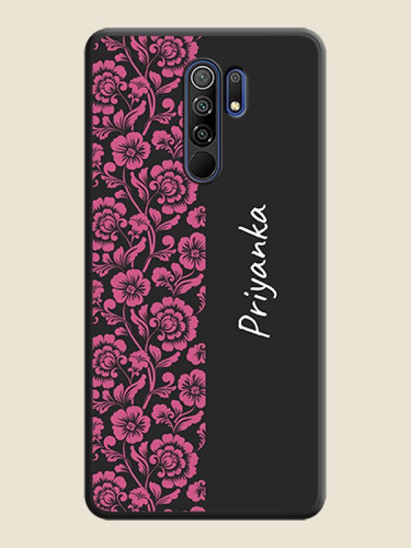 Custom Pink Floral Pattern Design With Custom Text On Space Black Personalized Soft Matte Phone Covers -Poco M2
