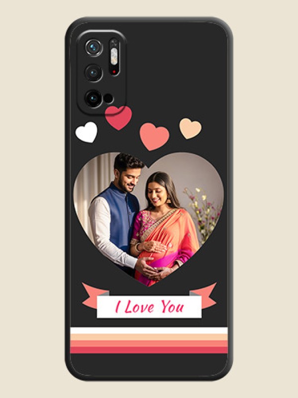 Custom Love Shaped Photo with Colorful Stripes on Personalised Space Black Soft Matte Cases - Poco M3 Pro