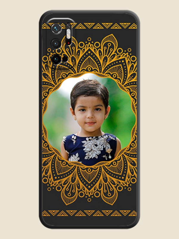 Custom Round Image with Floral Design on Photo on Space Black Soft Matte Mobile Cover - Poco M3 Pro